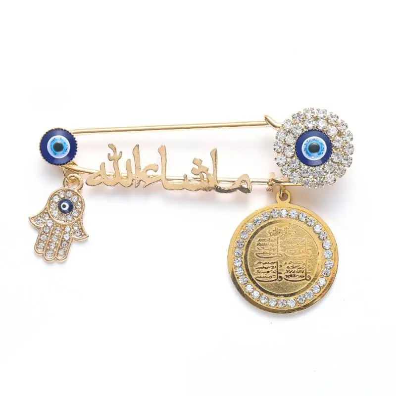 

Muslim Islam Islam Arab Zircon Round Medal Brooch Turkey Evil Eye Stainless Steel Brooch