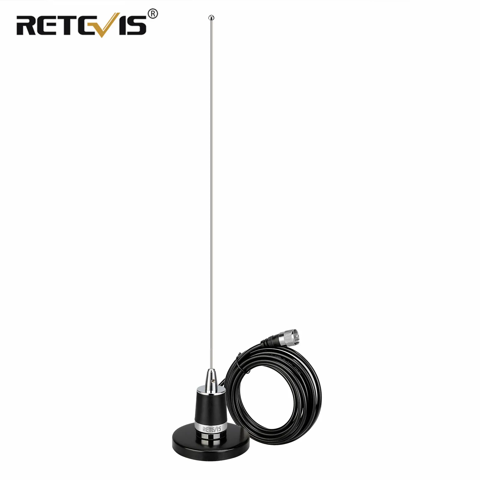 

Retevis MR200 VHF UHF Dual Band 144/430MHz NMO Connector Car Antenna With Magnetic Mount Black Base RG58 SL16-J Coax Cable