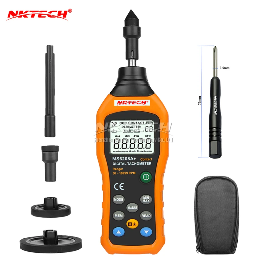 Цифровой тахометр NKTECH MS6208A + контактный 50 19999 ОБ/мин|speed meter|test meterrotation meter |