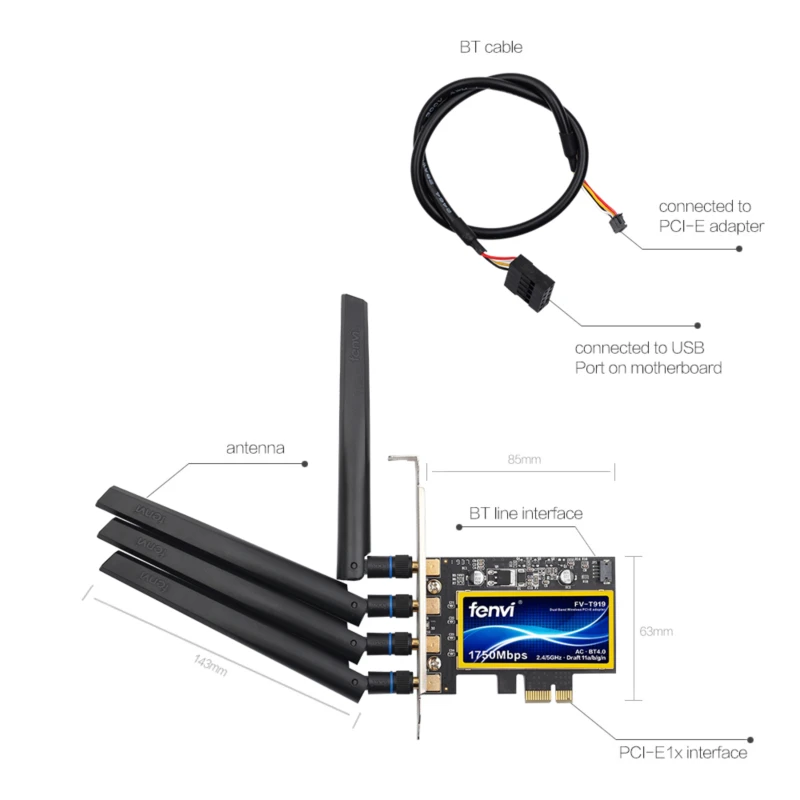 PCI Wi-Fi адаптер беспроводной-AC двухдиапазонный 1750 Мбит/с Broadcom BCM94360CD 802.11ac для Hackintosh/Mac OS/Windows с Bluetooth 4,0