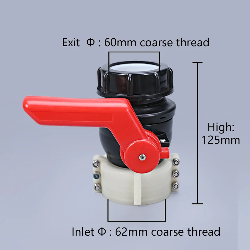 

High quality DN40 Ball Valve for IBC tank Garden water barrel connector inlet 62mm to Outlet 60mm coarse thread Valve