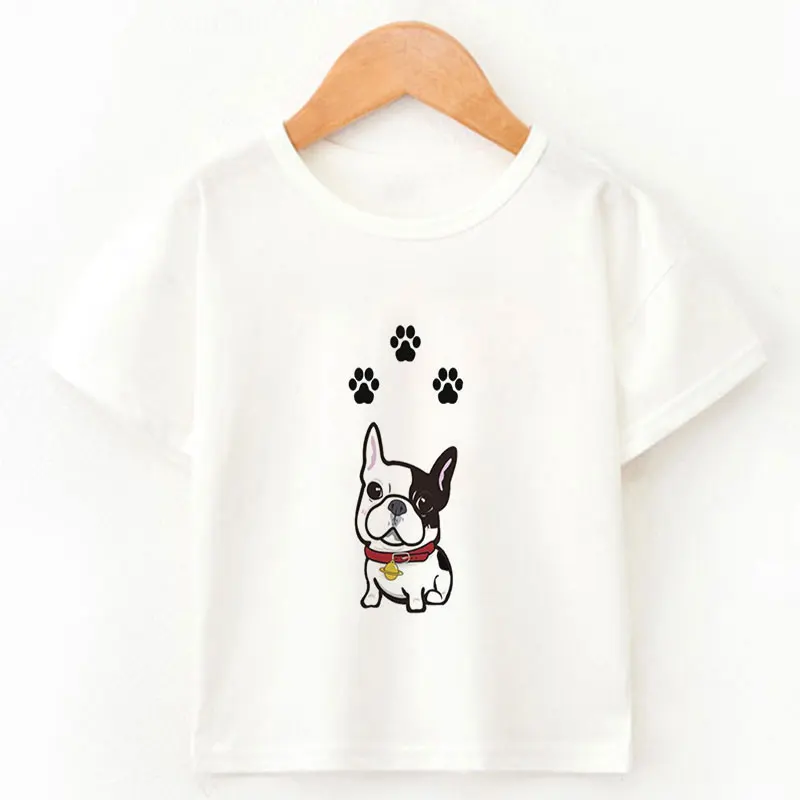 Cartoon Kids T-shirt Short Sleeve Kawaii Dog Chasing Butterfly  Funny Print Girls Tshirt Cute Boys T Shirt Harajuku Summer