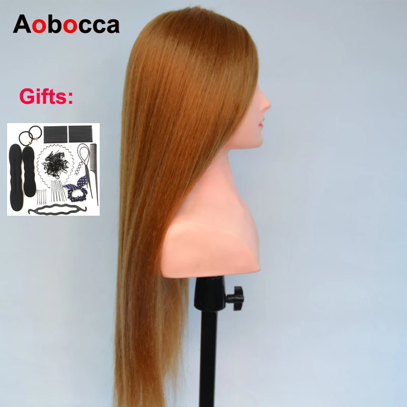 Aobocca Femal Mannequin Head Cosmetology Mannequin Heads Hairdresser Head With Real Hair Professional Styling Head