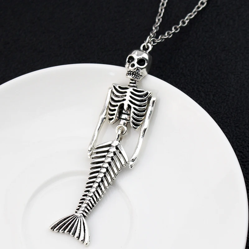 Металлическая подвеска в виде скелета русалки ожерелье на Хэллоуин стимпанк