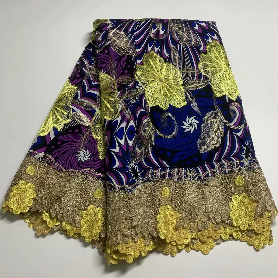 

Latest Wax Fabric With Cord Laces African Lace Fabric Embroidery Wax Nigerian Voile Lace Fabric With Stone For Dress