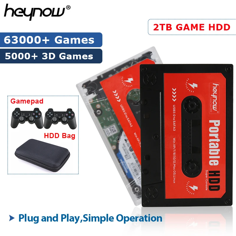 

HEYNOW 2.5" SATA3.0 2TB HDD External Hard Drive Disk Video Game Console 63000+ Games For SS/PS2/WIIU/WII/PS1/N64 Windows/Mac OS