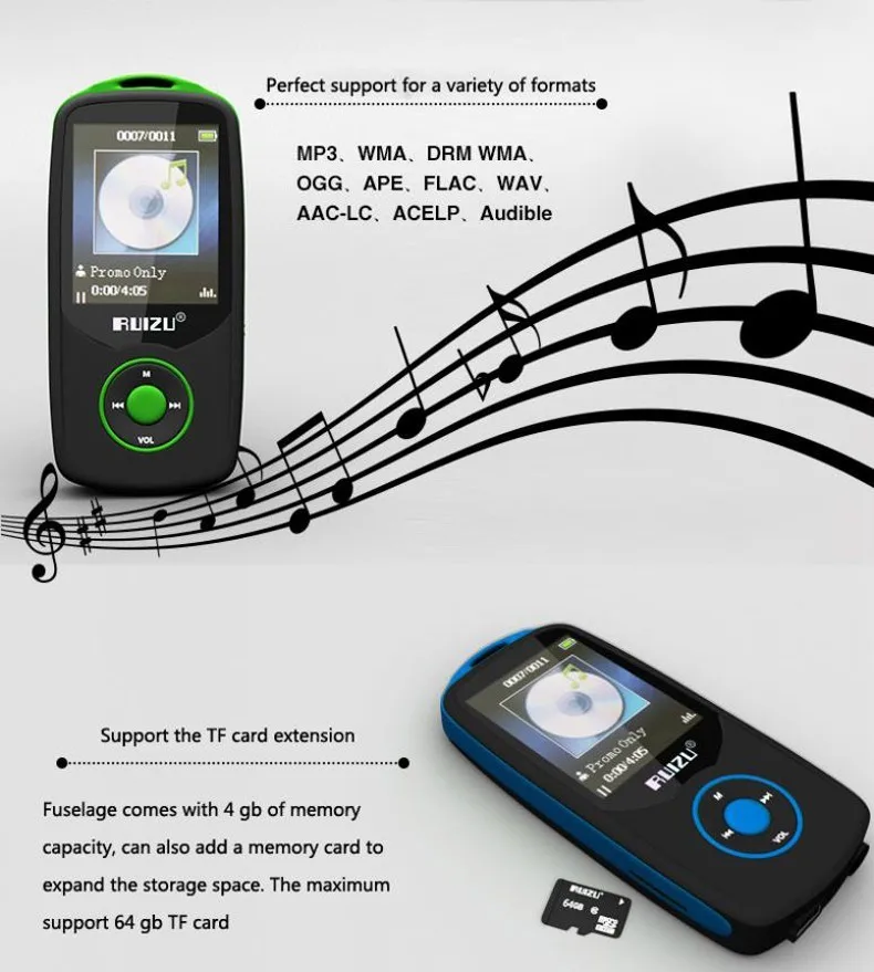Ruidu X06 Bluetooth MP3 1,8-дюймовый TFT ЖК-экран Спортивный музыкальный плеер fm-радио без потерь высококачественный рекордер Walkman