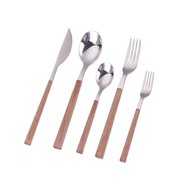 

New creative stainless steel imitation wooden handle tableware Western steak cutlery coffee spoon dessert spoon set cust