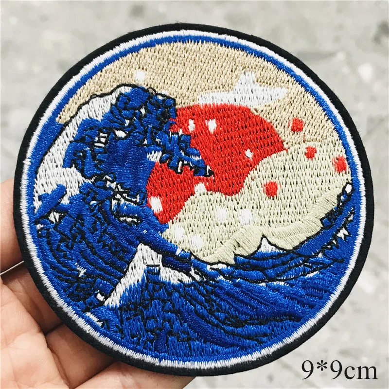 Нашивка с вышивкой японская картина Большая волна в канагаве восход горы 1 шт. |