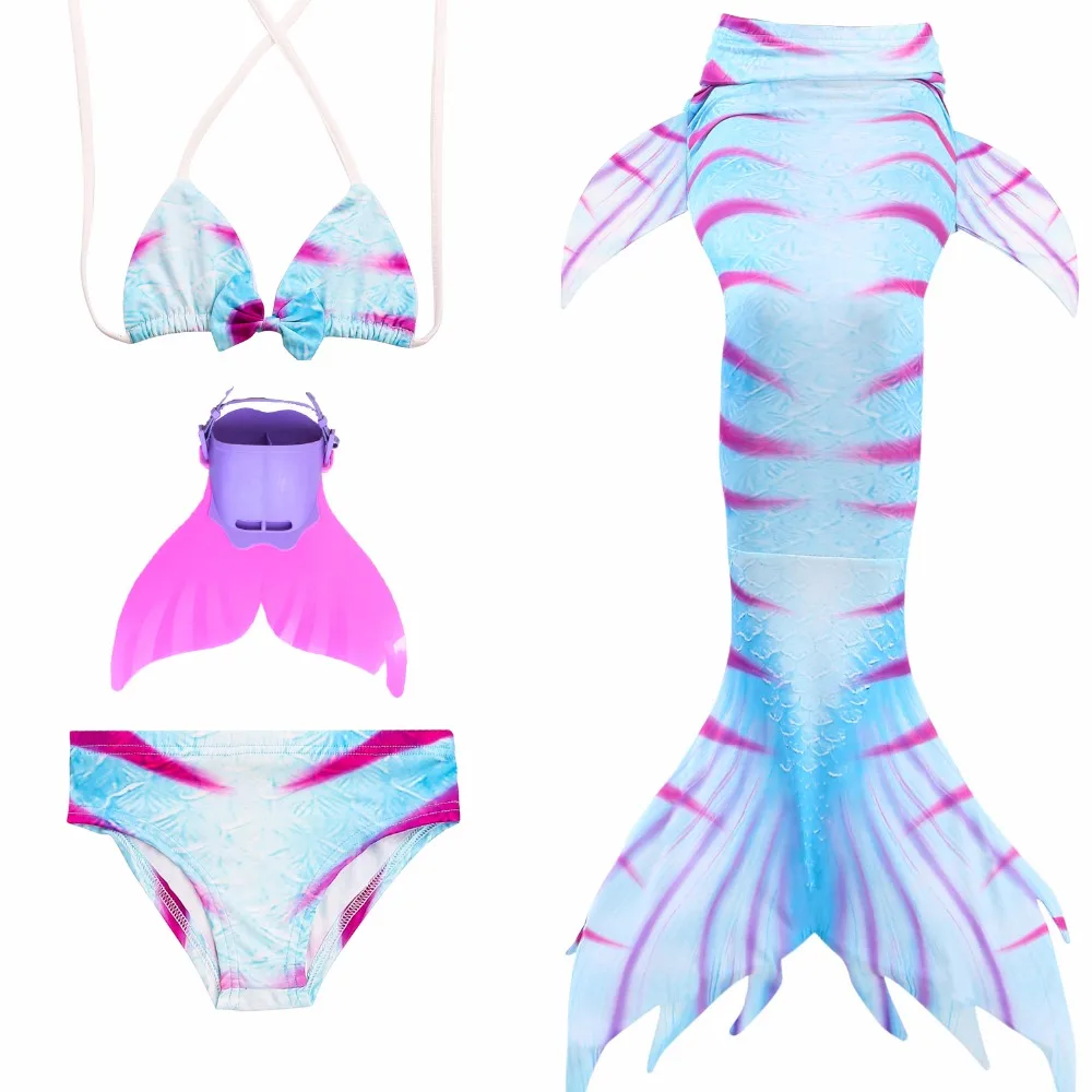 4 шт. хвост русалки комплект бикини плавательный костюм для детей с Моноласты