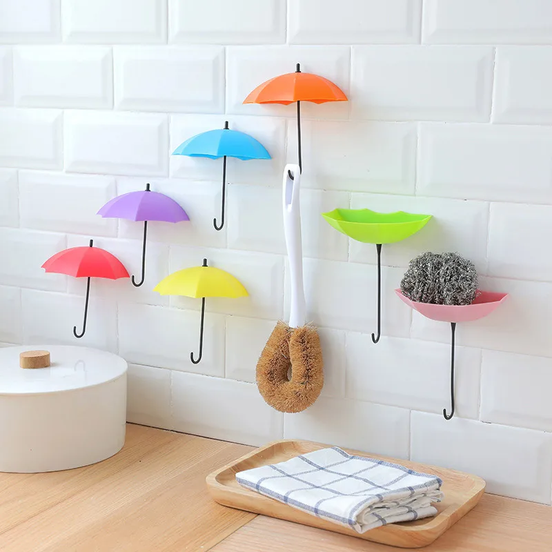 

3Pcs/set Creative Punch-free Umbrella Shape cute adhesive Wall Hook Key Holder Hanger Kitchen Organizer Bathroom Accessories
