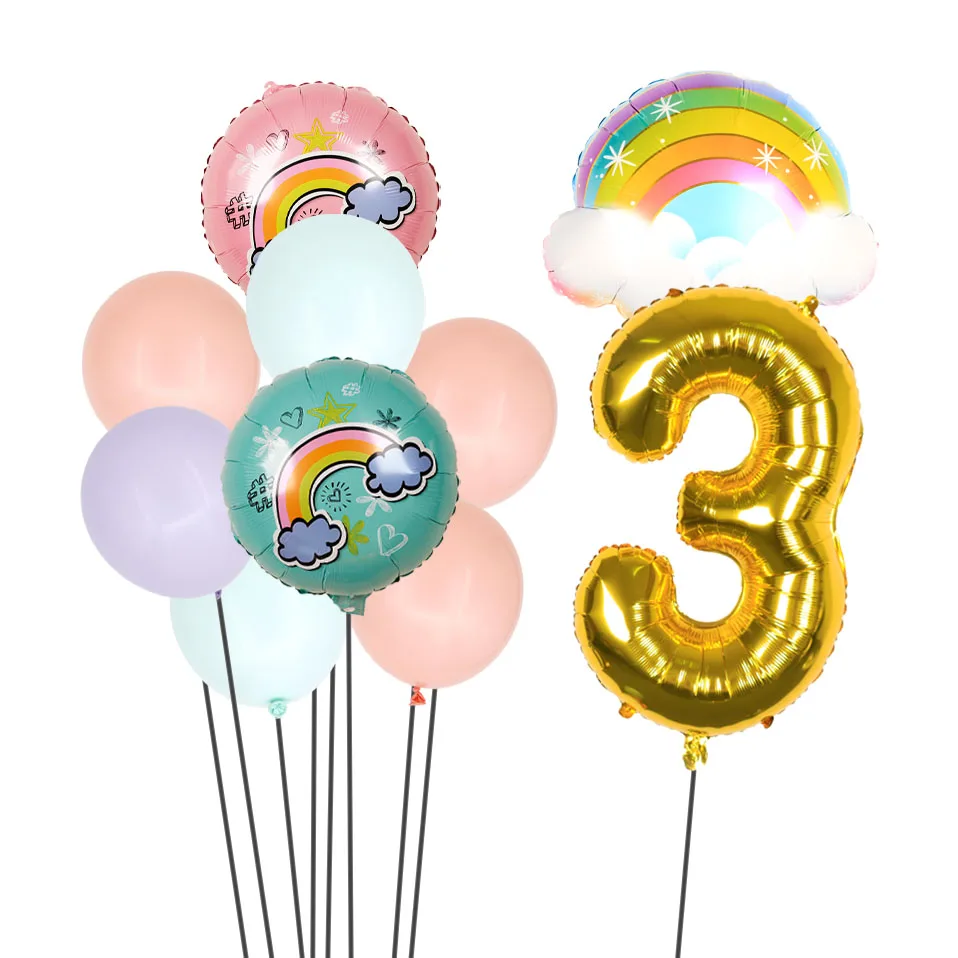 1 компл. Радужные облака 32 дюйма фольга с золотыми цифрами воздушные шары для