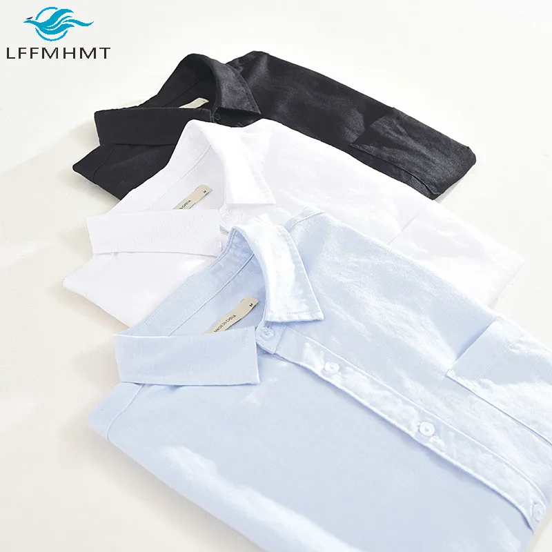 Рубашка мужская с короткими рукавами и карманами модная блуза из хлопка льна