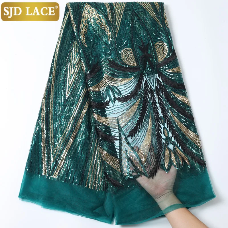 

SJD LACE African Lace Fabric High Quality Sequins French Lace Fabric 2021 New Arrivals Mesh Sequins Laces For Wedding Dress2188B