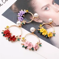 new simple literary flower alloy sweet pearl earrings for women