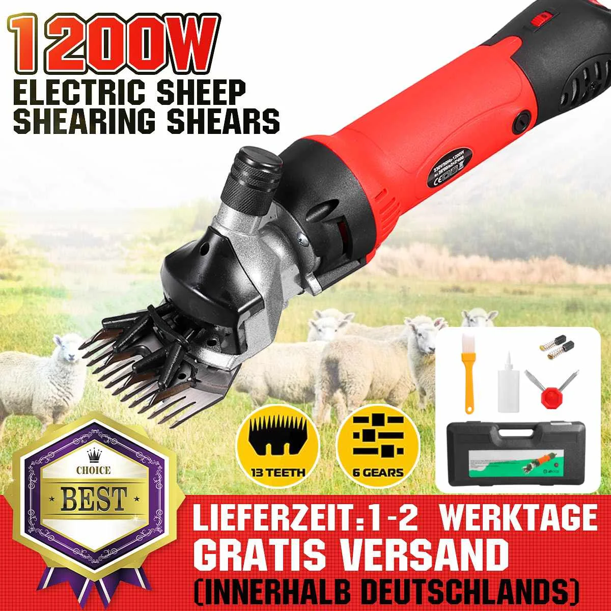 

1200W 6 gears 220V Electric Sheep Scissor shearing shears 9/13 teeth straight knife mountain wool shaving shear trimming tool