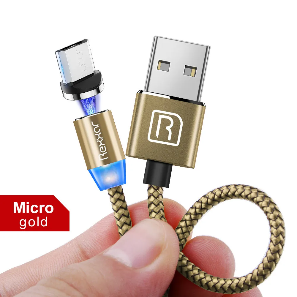Micro USB Gold Магнитный кабель Быстрая зарядка usb type C кабель магнитное зарядное устройство Micro USB кабель мобильного телефона Кабели для Samsung iphone USB шнур 1 м - Цвет: Micro USB Gold