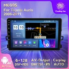 Автомобильный радиоплеер Android 11 6 + 128G навигация GPS для Toyota Auris 2006 2007-2011 Автомобильный мультимедийный видеоплеер wifi bt 4g