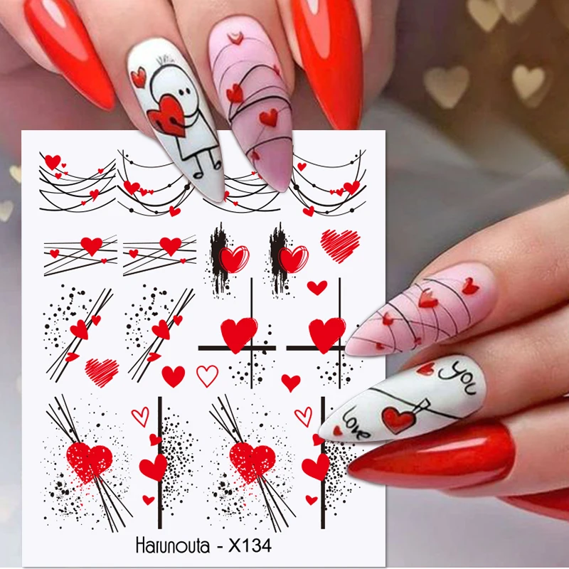

Harunouta 4pcs/Set Water Stickers For Nails Love Valentines Design Russian Letter Kiss Lip Heart Manicures Sliders Decor Wraps