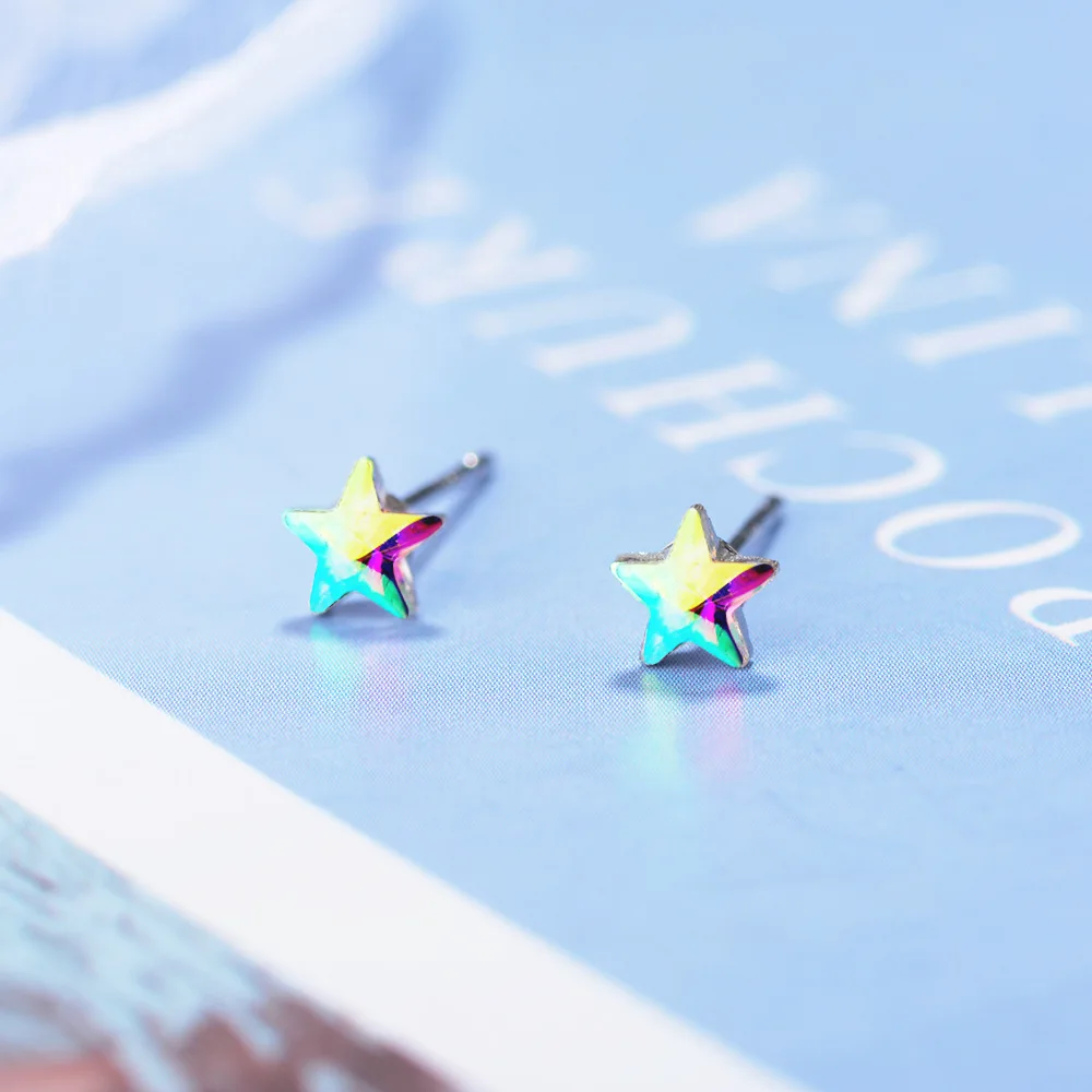 

925 Sterling Silver Crystal Star Stud Earrings For Women Party Wedding Jewelry Accessories Pendientes eh791