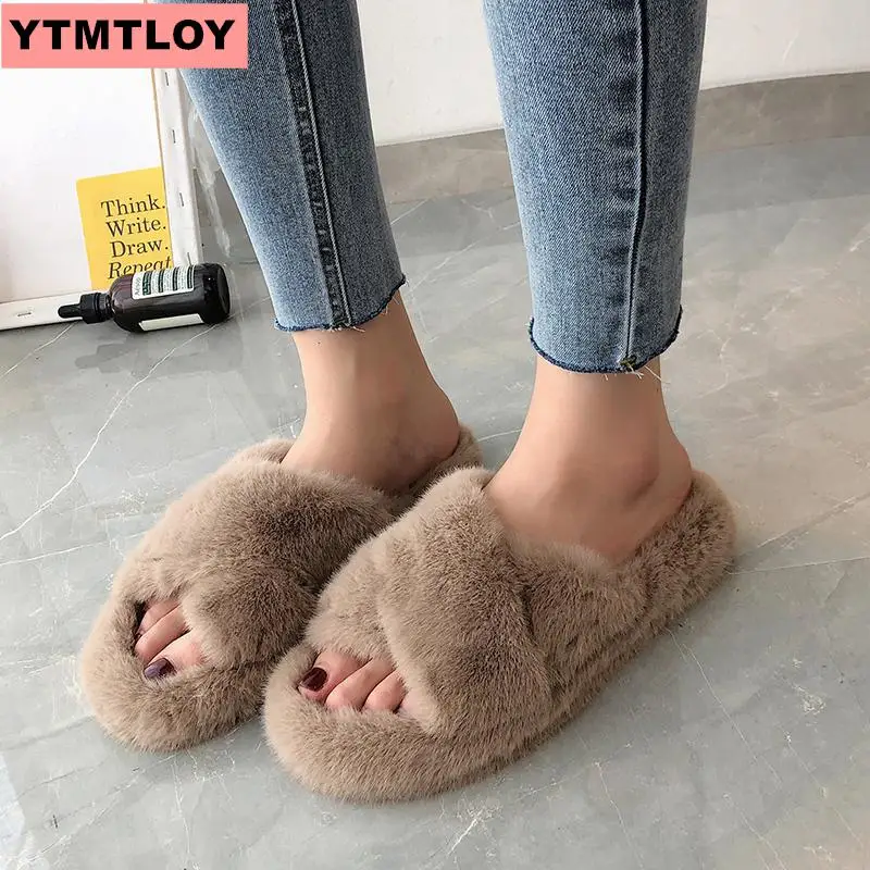 Женские меховые тапочки зимняя женская обувь большого размера домашние из плюша