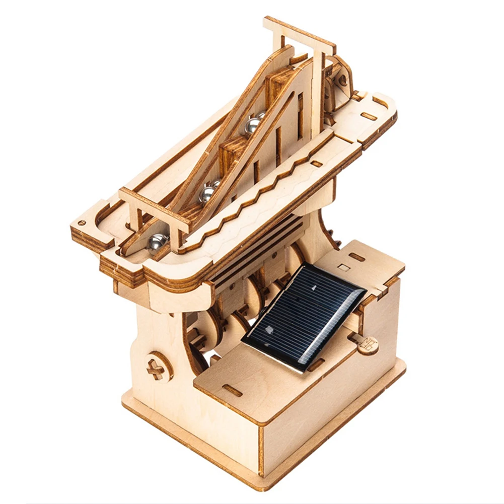 

3D Solar Wooden Marble Running Ball Stair Climbing Toy DIY Assembled Mechanical Gear Toy Science Experiment Education Set
