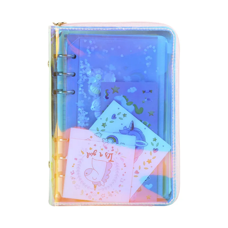 

Laser Transparent Cover Notebook Set Sketch Book Travel Journal Stencil Divider Agenda School Zipper Loose-leaf Notebook