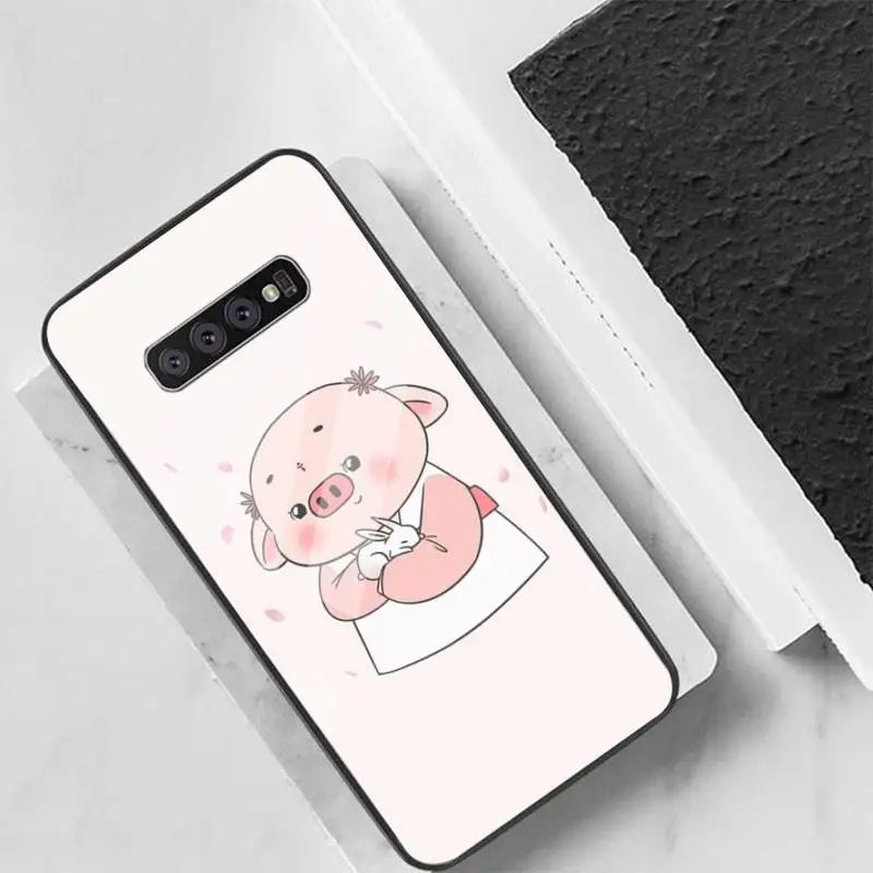 

Luxury Pig little fart Cute Back Cover For Samsung Cases S20 Plus S10 NOTE 8 9 10 10PRO Tempered Glass Soft Silicone Edge