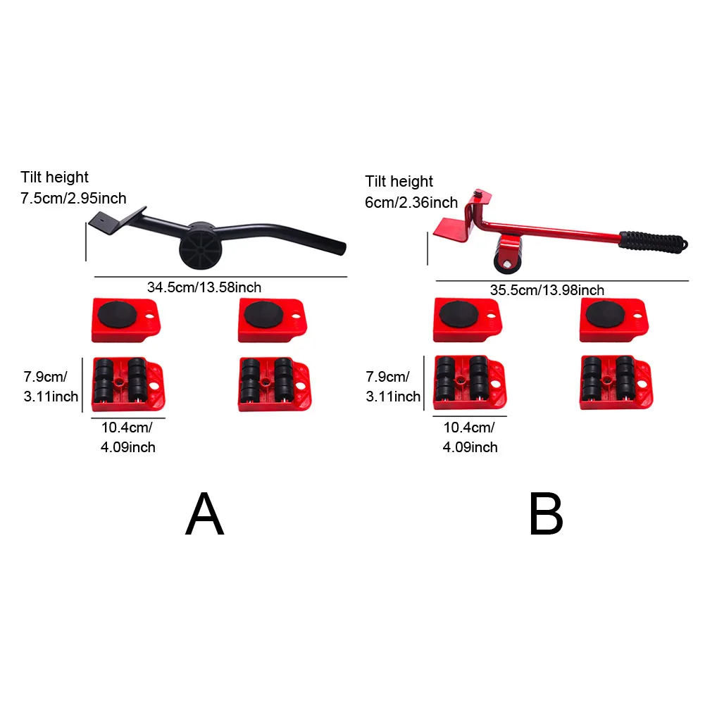 

5pcs Furniture Appliances Moving Roller Set Home Office Transport Convenient Lifter Handle Handheld 360 Degree Rotation Safe ABS