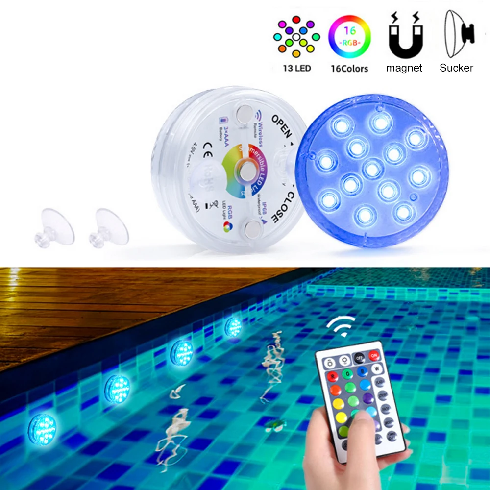 

13 Led Remote Control RGB Submersible Light AA Battery Operated Underwater Night Lamp Outdoor Vase Bowl Garden Party Decoration