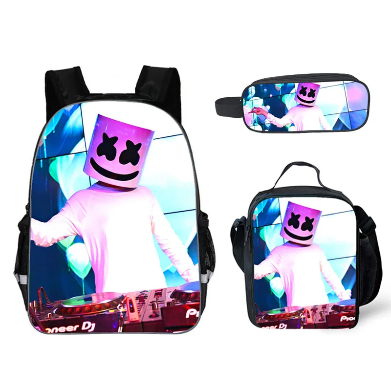 school bag 3 pcs Школьный рюкзак для детей Marshmello сумка Молодежный большой школьный рюкзак для мальчиков/девочек Детский Рюкзак Bookbag - Цвет: school bag 3 pcs