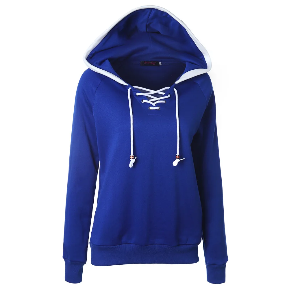 

Hoodies Casual Women Lounge Wear European And American Style Drawstring Pullovers Solid Color Ladies Fashion Outfits Blue Green