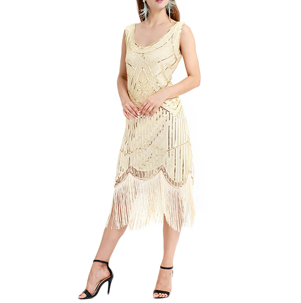 Женское летнее платье в богемном стиле винтажное с бахромой и бусинами кружевное