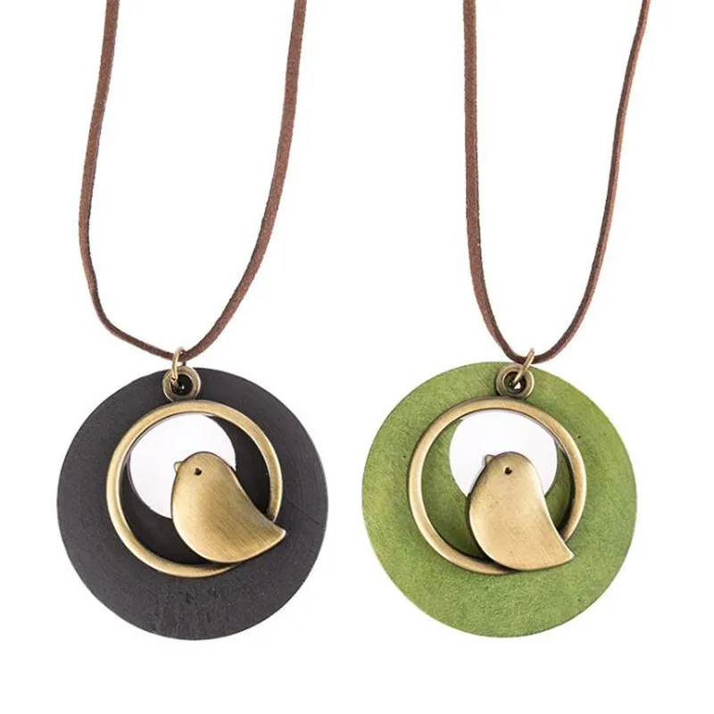 

Винтажное деревянное ожерелье в виде птицы на свитере ожерелье с подвеской кофейного и зеленого цвета аксессуары Элегантные женские ювели...