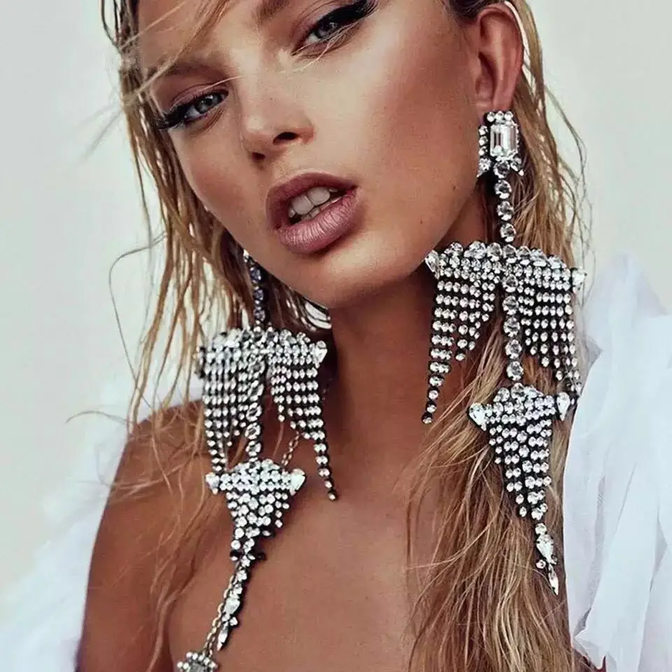 Charmant und sexy göttin lange tasseline Stein Ohrringe süße schönheit type glänzende kristall einfache Ohrringe