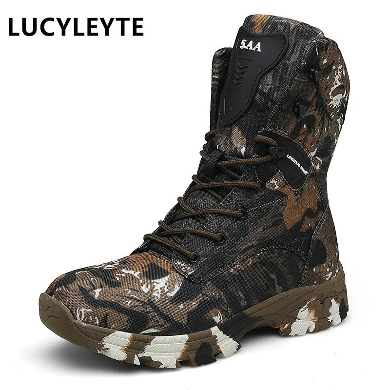 

Новые камуфляжные водонепроницаемые боевые ботинки с высоким верхом, противоскользящие военные ботинки, походные ботинки, уличная спортив...
