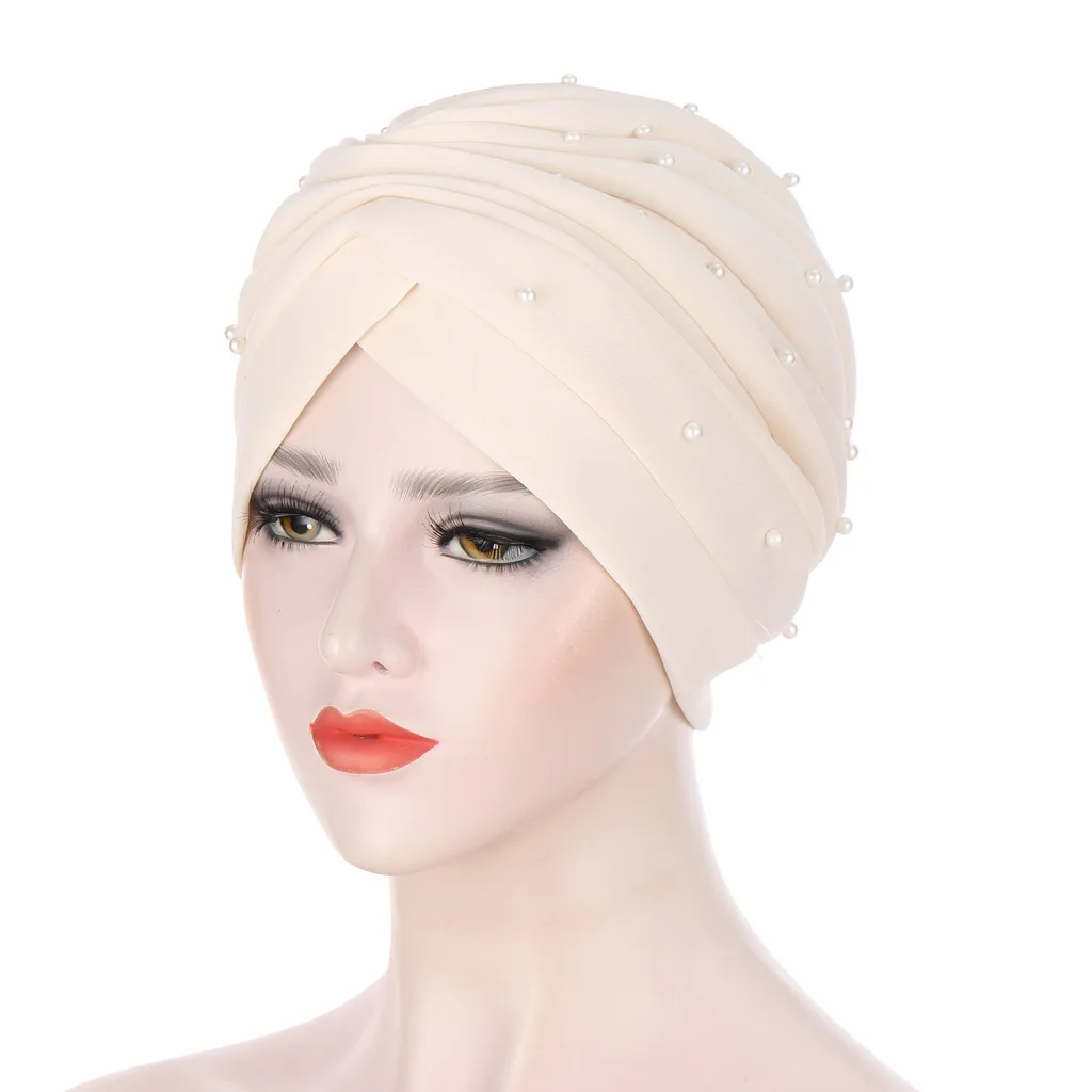 

Solid Space Cotton Flods Pearl Muslim Turban Scarf Women Islamic Inner Hijab Caps Arab Wrap Head Femme Musulman Turbante Mujer