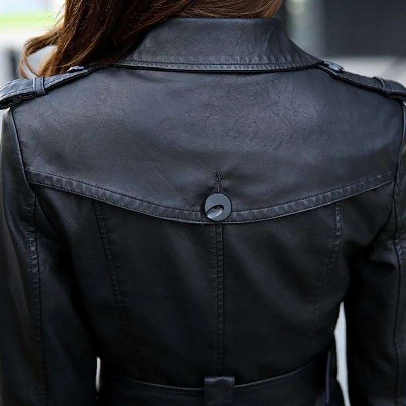 Женская осенне зимняя куртка из искусственной кожи средней длины|Кожаные куртки|