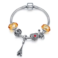 viennois vintage eiffel tower orange beads charm bracelet bangle for women stainless steel beads fit pan bracelet girls gifts