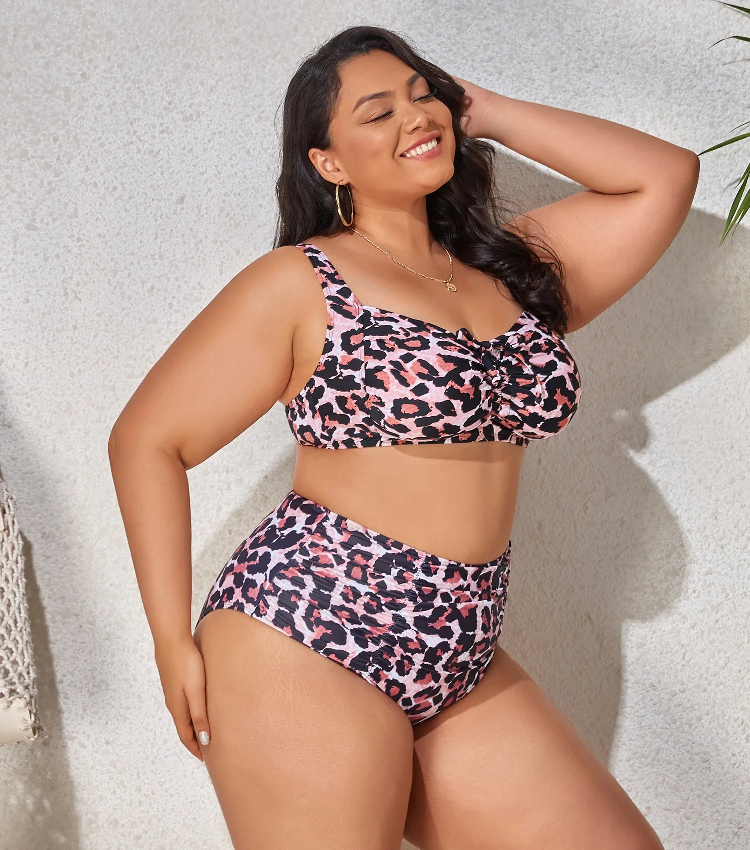 

2022 New Plus Size Swimwear for Women Bathing Suits 2 Pieces High Waist Push Up Bikini Sets Tummy Control Black Leopard Print