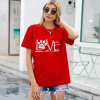love letters printed dog footprint female t shirt summer short sleeve o neck loose tee casual fashion new style cute cotton tops