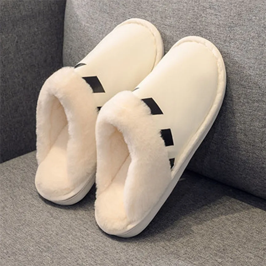 Женские домашние Мягкие плюшевые тапочки Однотонная Нескользящая повседневная