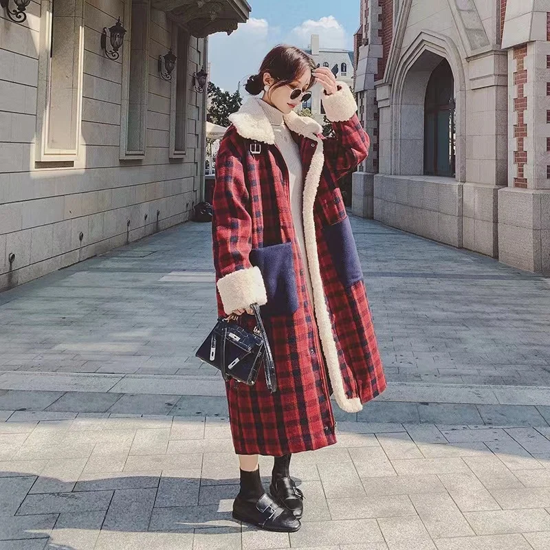 Женское зимнее пальто-поло с воротником из овечьей шерсти хлопковое пальто в