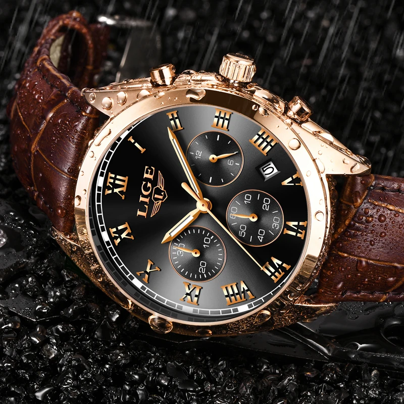 

2020 LIGE Mens Watches Top Brand Luxury Waterproof 24 Hour Date Quartz Clock Male Leather Sport Wrist Watch Relogio Masculino