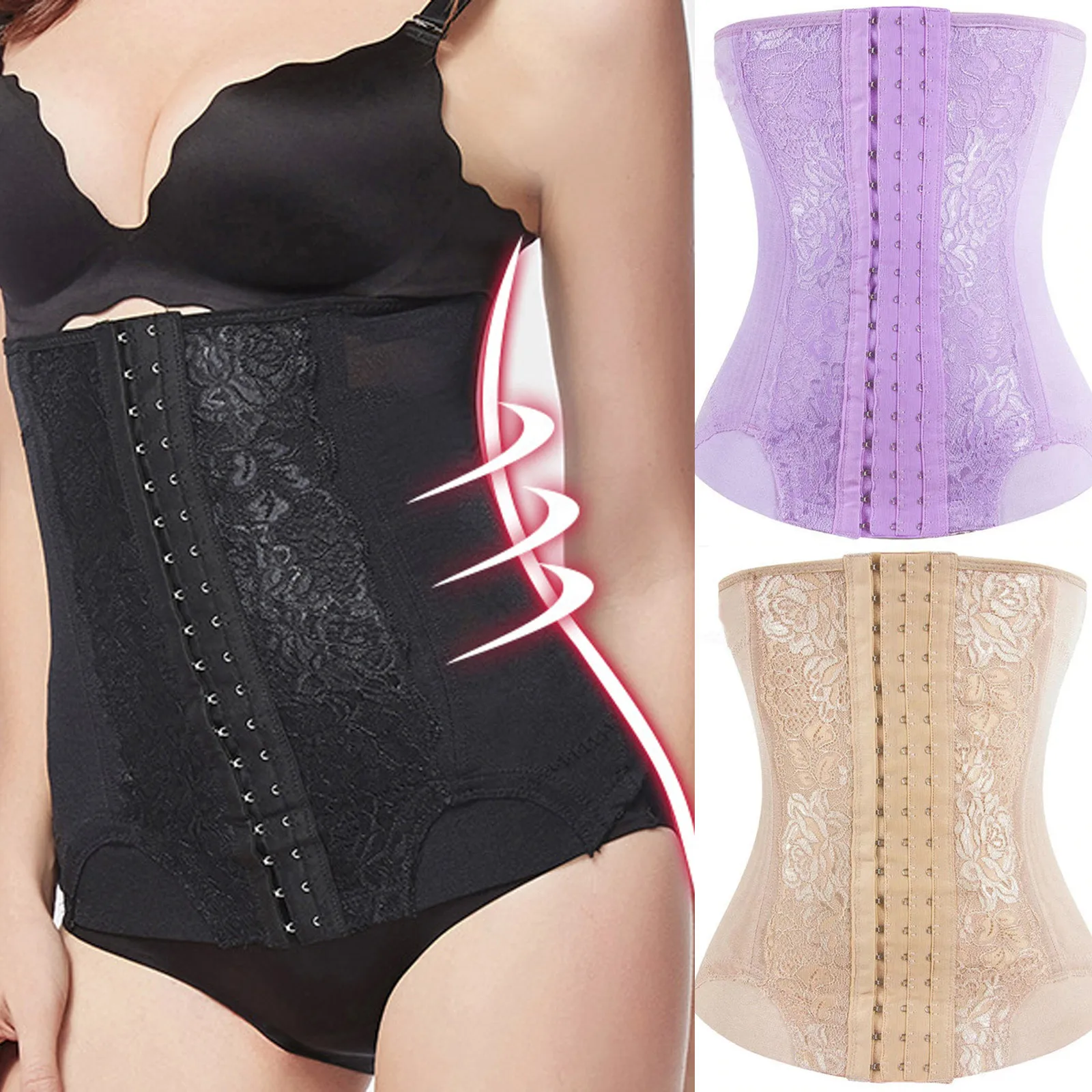Черное кружево талии тренер кремово-белый красный Сталь корсет на косточках