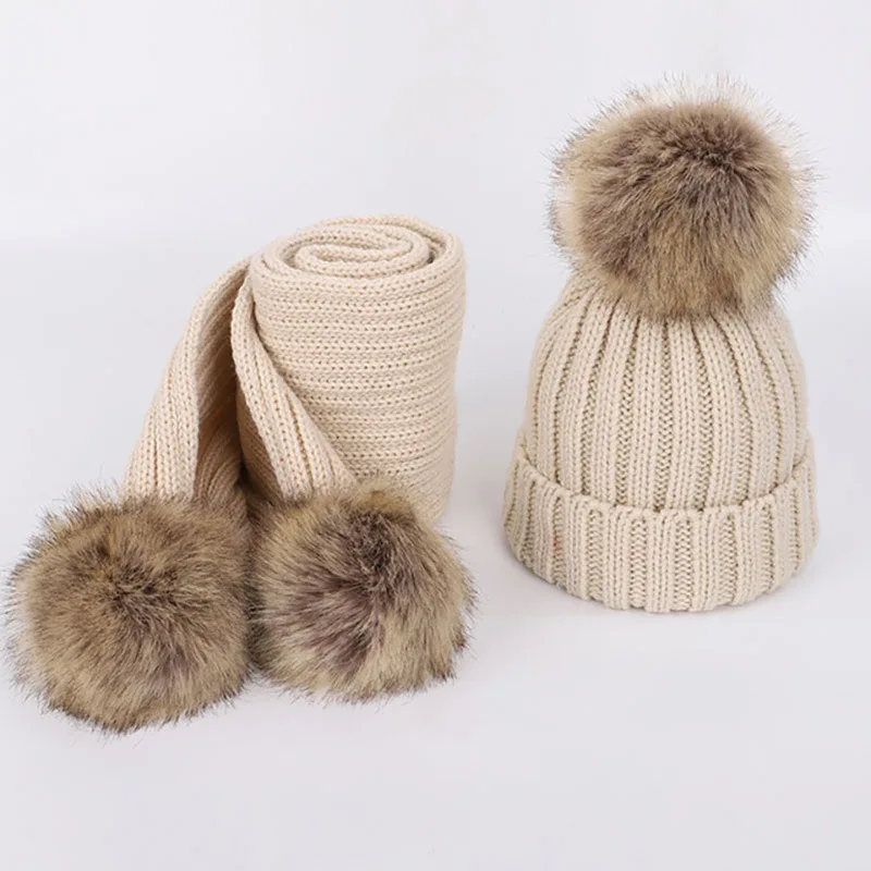 

Children's Hat And Scarf Set Combination Boys And Girls Thick Style Autumn Winter Warm Knitting Wool Hat And Neck Scarf