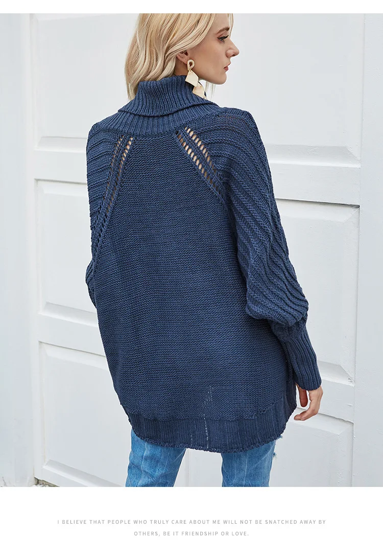 

Donsignet Women's Sweater New Fashion Spring High Collar Solid Color Cable Flower Bat Sleeve Knitting Long Sleeve Sweater Women