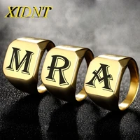 xidnt fashion personality first letter engraving a to z letter stainless steel seal ring gold jewelry customizable new year gift