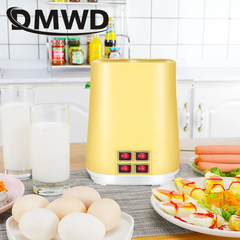 DMWD 4 яйцо колбаса Плита жарки Завтрак машина четыре трубки DIY автоматический омлет мастер котел яйца Roll чайник ролика чашки ЕС