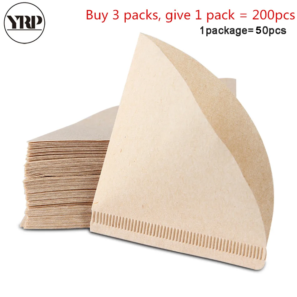YRP50Pcs V60 фильтр для кофе бумага s небеленая оригинальная деревянная капельная бумага конусная форма эспрессо кофе варить кухонные аксессуары инструмент